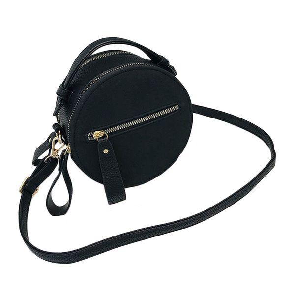 

fashion circular scrub pu leather handbag female retro small round shoulder bag women circle messenger bag
