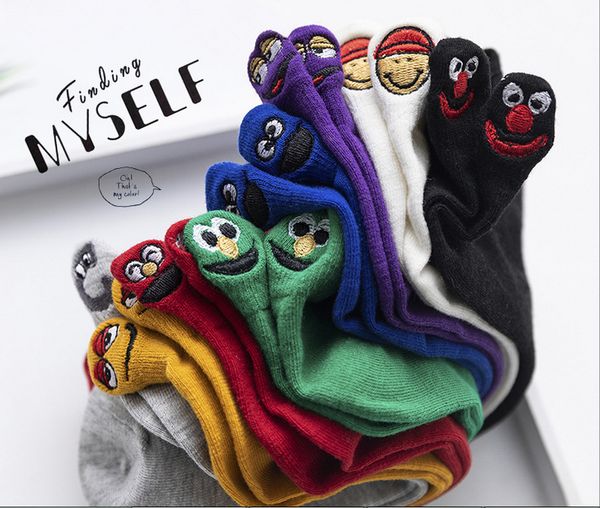 

kawaii embroidered expression candy color woman low cutsocks happy fashion girls ankle fun socks women cotton summer, Black