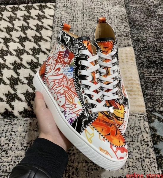 

italy handmade red bottom sneakers men shoes rantus orlato flat wallgraf high trainers printed-patent leather upper walking trainers