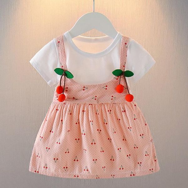 

детские платья девушка поддельные из двух частей фрукты вишня печати ремень платье принцессы сладкий девочка одежда сарафан платье свадьба, Red;yellow