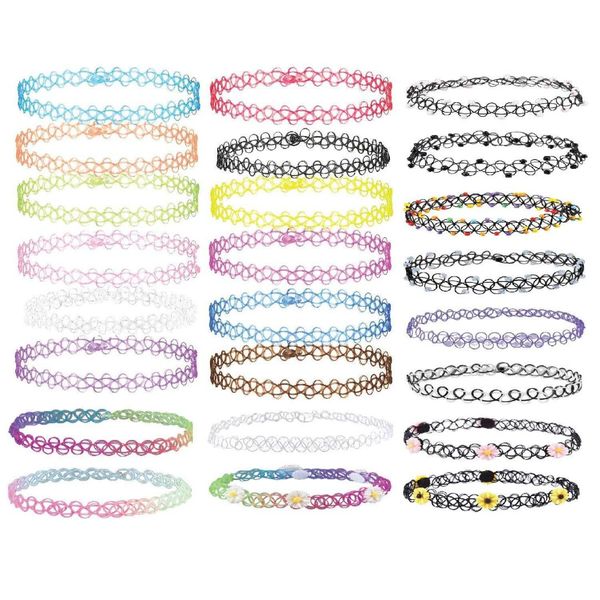 

24pcs necklace gothic henna tattoo stretch elastic plastic jewelry value pack, Silver