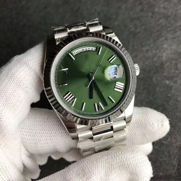 

2020 rome mens watch automatic movement sapphire glass green face stainess original strap sweep mechanics watch mens wristwatch, Slivery;brown