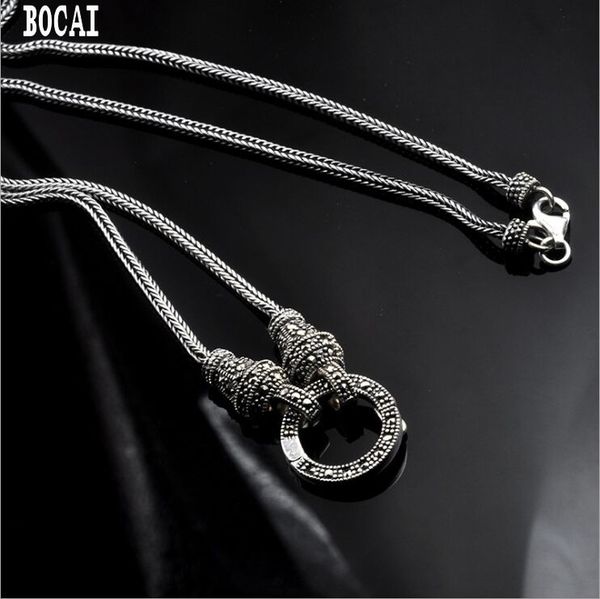 

s925 silver universal buckle foxtail necklace thai silver retro, ladies sweater chain long section fashion wild necklace