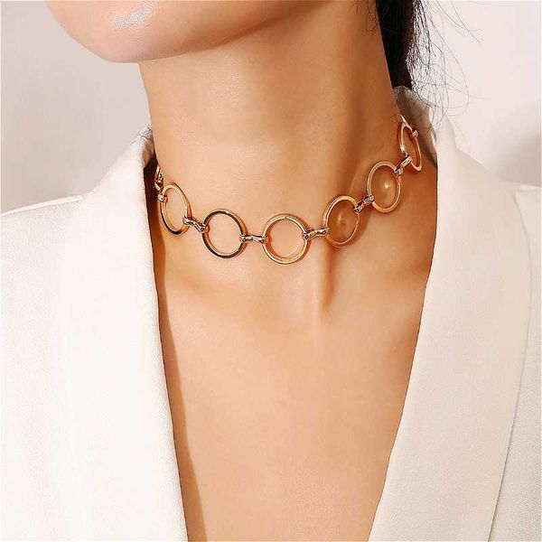 

visisap exaggerated tide geometric gold color copper circle clavicle necklaces for women punk style business lady chains 0660, Golden;silver