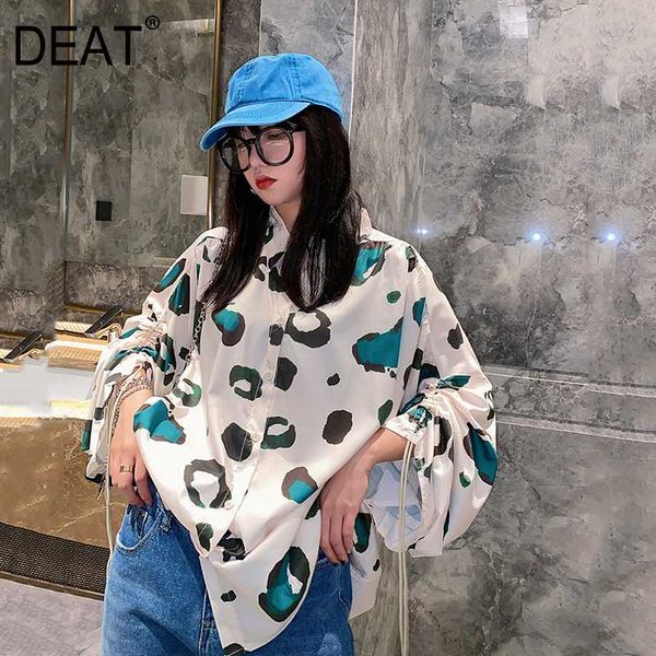 

deat] women printed hit color oversized blouse new lapel long sleeve loose fit shirt fashion tide spring summer 2020 13r080, White