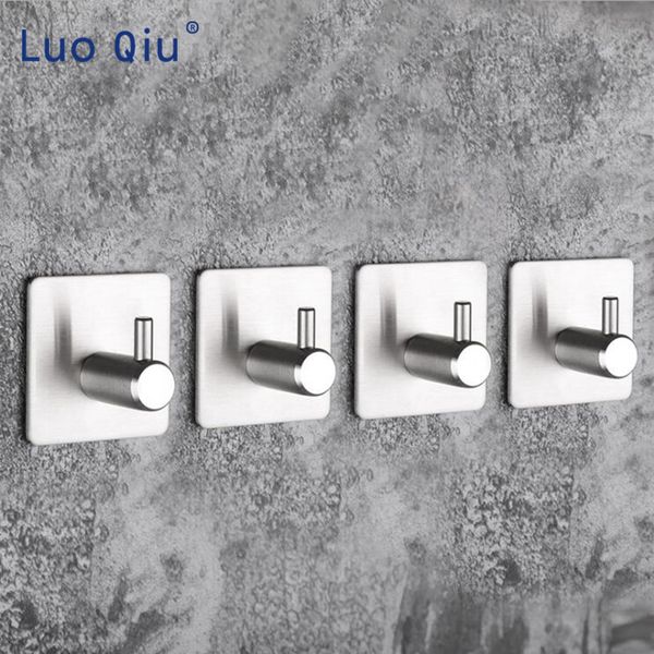 

4 pc black 3m self adhesive 304 stainless steel hook back door bedroom coat hanger rustproof bathroom kitchen towel hook