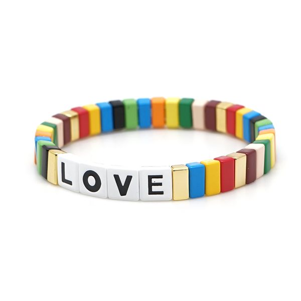 

shinus enamel tile bracelet women rainbow bangle stretch pulseras 2019 love letter bracelets colorful fashion jewelry summer, Golden;silver