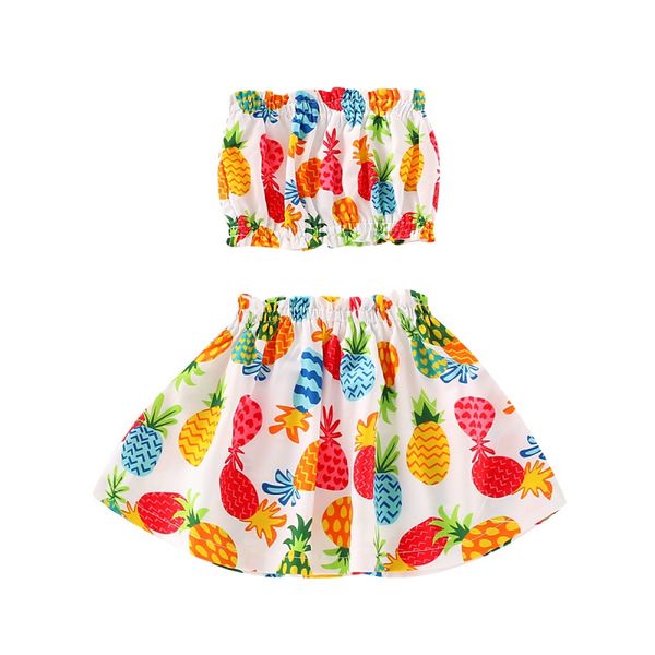

summer baby girl clothes set print sleeveless garment and skirt kit kid two-piece outfit set, White