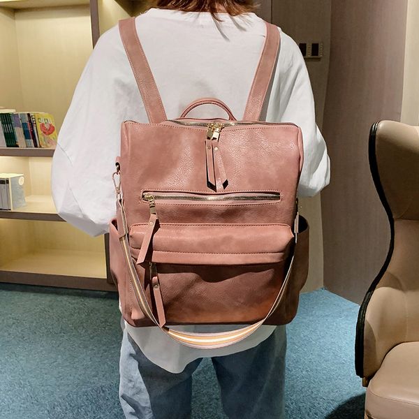 

2020 new ins super fire backpack female korean version of the tide retro soft leather wild backpack campus college student bag