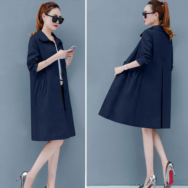 

autumn 2019 female loose trench large size slim long windbreaker spring autumn over the knee zipper cardigan coat lady, Tan;black