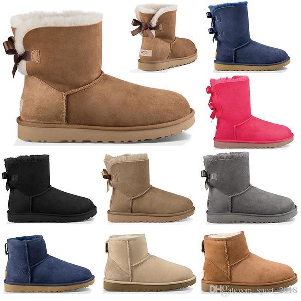 

luxury designer australia women winter snow boots classic ankle kneel shoes short bow fur boot black chestnut fashion size 36-41