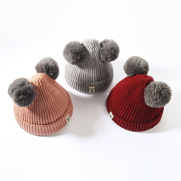 

korean style knit beanies kids 2019 new autumn winter double pompom hats girl boys cute warm soft beaine caps children bonnet