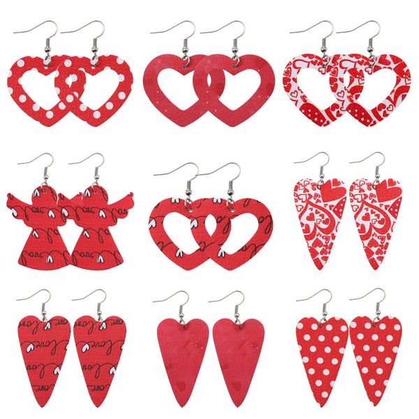 

new year's festival gifts pu leather earrings dangle hollow out red hearts eardrop leather charm earring ear hooked women designer jewe, Silver