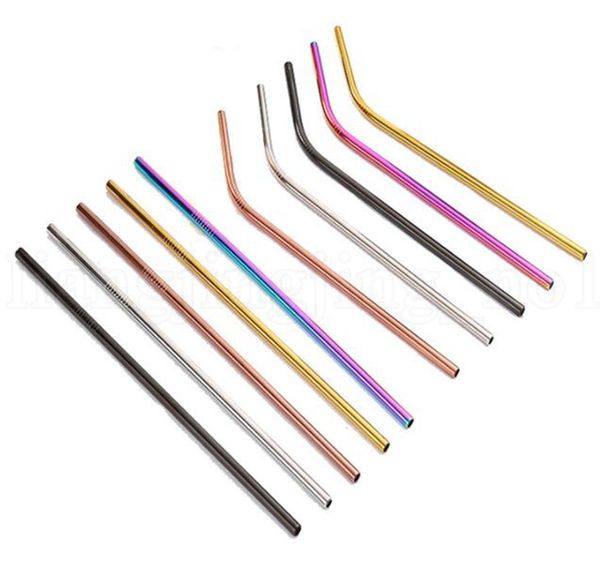 

304 stainless steel straws reusable straight bent metal drinking straw reusable drinking straws kitchen bar straw kka6510