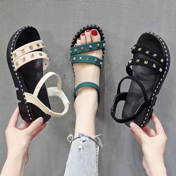 

fashion womens shoes 2020 wedge beach sandal woman clear heels med all-match female sandals slip-on loafers summer, Black