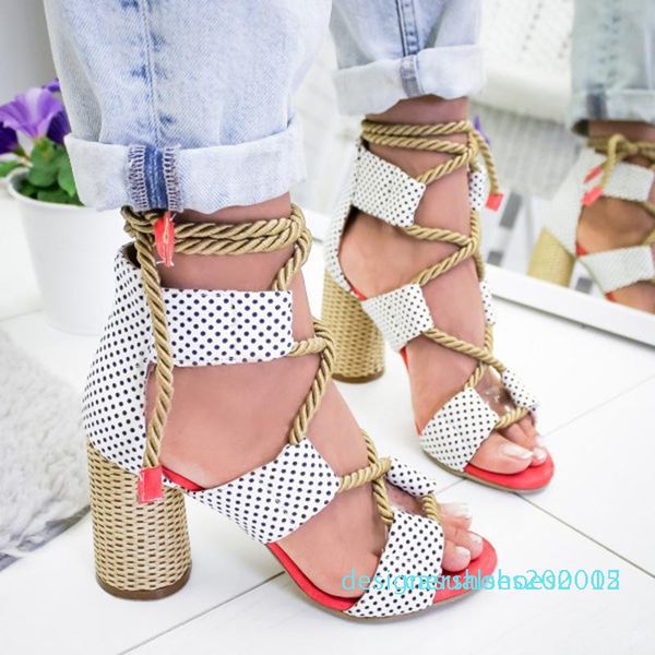 

fashion women summer lace-up thick heel sandals roman style color matching open toe casual high heels sandals large size 35-43 d05, Black