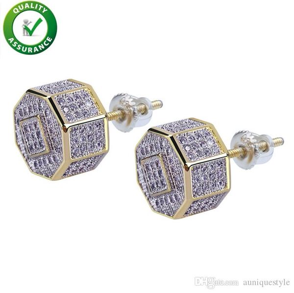 

designer earrings luxury jewelry men earrings hip hop iced out diamond stud square screw gold bling pandora style charms rapper wedding gift, Golden