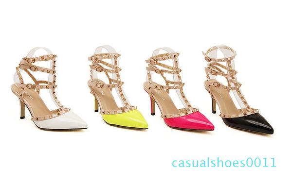 

wholesale new arrival women sandals shoes, high heels lady shoes,rivets decorated dress shoes round toe size 35-40 c11, Black