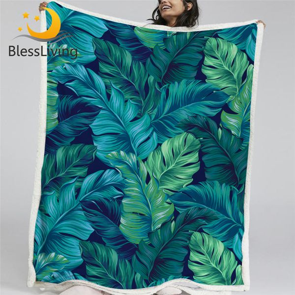 

blessliving 3d palm leaves throw blanket tropical leaf sherpa blanket turquoise green soft fleece plush bedspreads koce