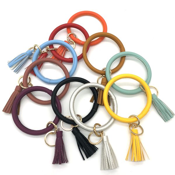 

pu leather wristlet keychain women litchi stripe same color bracelet keychain fashion tassel wrist strap accessories, Silver