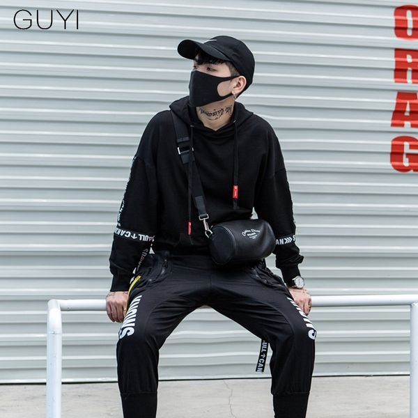 

письмо печати ленты хип-хоп толстовки кофты мужские черный с капюшоном спорт для мужчин пуловер vetements уличная мужской bf толстовки, Black