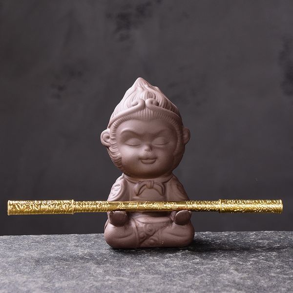 

zisha tea pet tea set accessories qitian dasheng sun wukong creative gold painting monkey decoration golden hoop stick tea pet