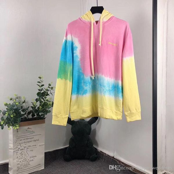 

hip hop palm angels hoodie pink blue yellow rainbow tie dyeing palm angels sweatshirts fashion embroidery palm angels pullover, Black