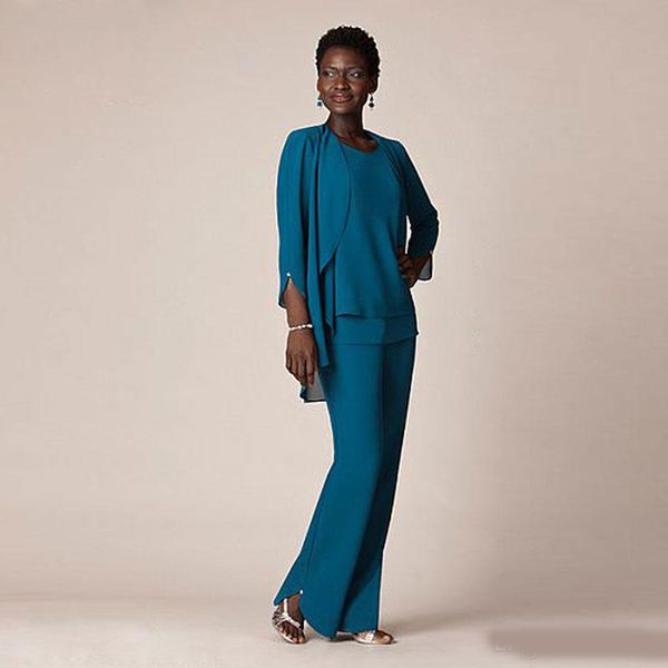 

new arrival three pieces chiffon mother of the bride pant suits for wedding pants suit plus size formal dresses evening, Black;red