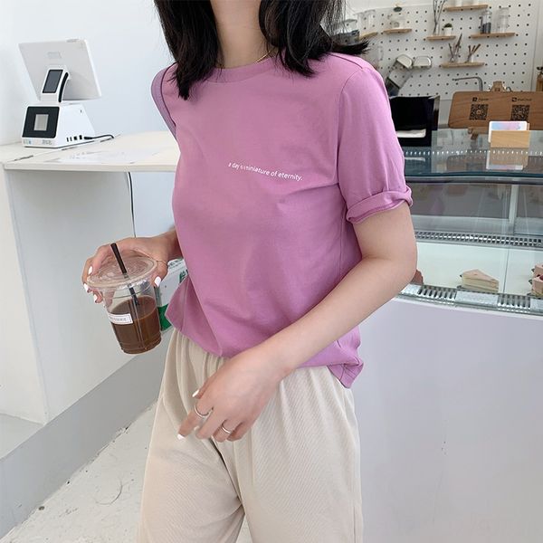 

women's 2020 letter printed short-sleeved round collar cotton t-shirt t-shirt loose casual all-match ins top, White
