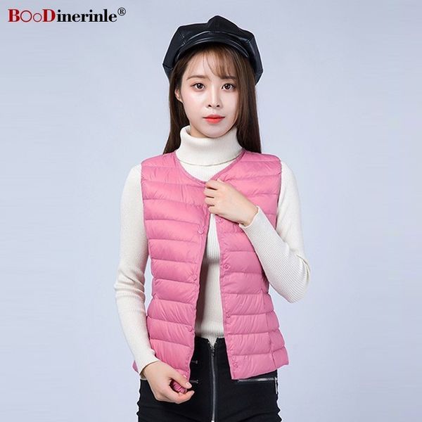 

boodinerinle plus size 4xl warm women winter jacket ultra light white duck down jacket women o-neck ultra thin waistcoat, Black