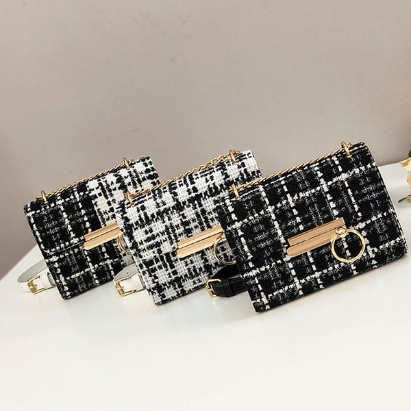 

2020 black & white woolen fabric shoulder messenger bag for women wild fashion chain handbag designer bag handbag crossbody
