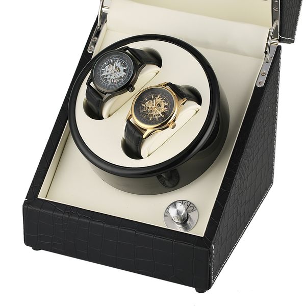 

classical black wooden watch winder for automatic mechanical watches deluxe luxury interior storage boxes uk/us/au/eu plug, Black;blue