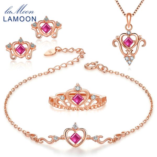 

lamoon 2018 new real 925-sterling-silver natural red ruby 4pcs jewelry sets s925 fine jewelry for women wedding gift v019-1, Black