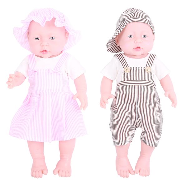 

2x 41cm realistic vinyl newborn baby doll with clothes fair skin boy + girl