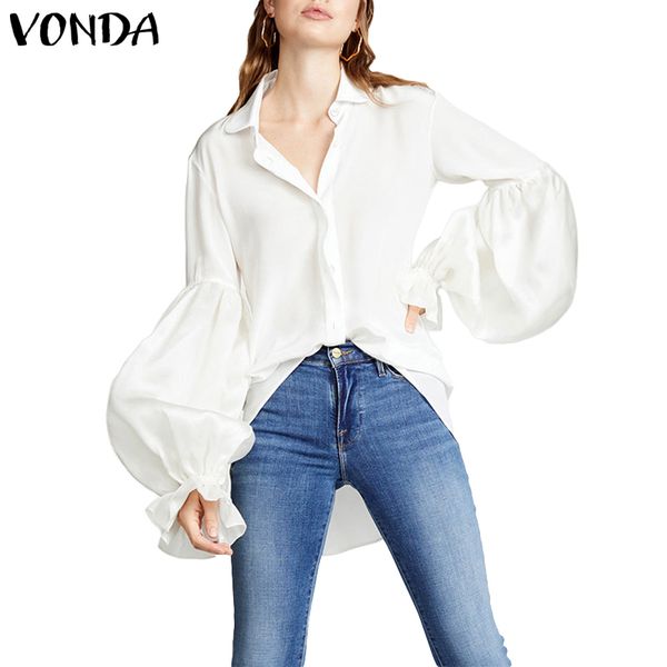 

2019 vintage evening party lantern sleeve shirts bohemian beach loose vonda elegant blouse blusas tunic 5xl women plus, White