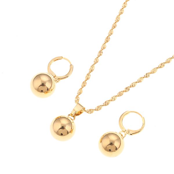 

african yellow gold bead jewelry set round ball dangle glossy earrings necklace jewelry, Silver