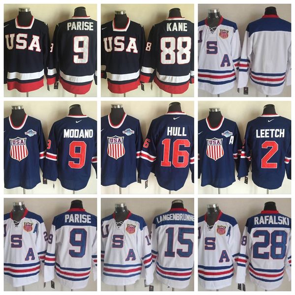 

usa team jesey patrick kane zach parise brett hull brian leetch 30 thomas jamie langenbrunner blue men vintage ccm stitched hockey jerseys, Black;red