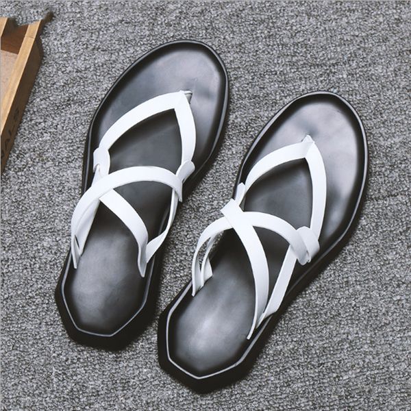 

summer man sandals new gladiator sandals slip-on solid leisure cross-tied fashion male flats, Black