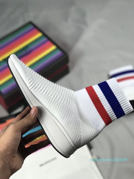 

2019 fashion speed stretch-knit womens designer sock girls luxury trainers race runners black white stripes slip on casual shoes size r09