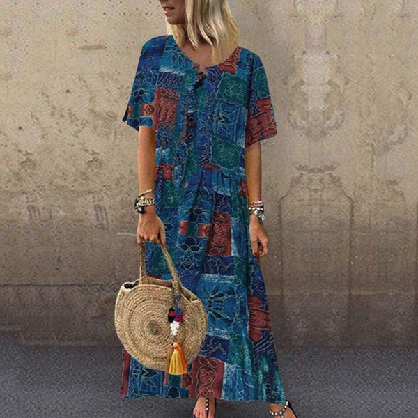 

2019 new ladies fashion casual round neck short sleeve loose floral dress, Black;gray