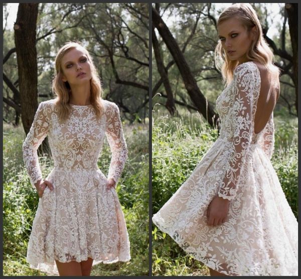 2019 Nuovi abiti da sposa country a maniche lunghe Limor Rosen con strascico staccabile Abito da sposa corto da spiaggia bohemien due in uno senza schienale modesto