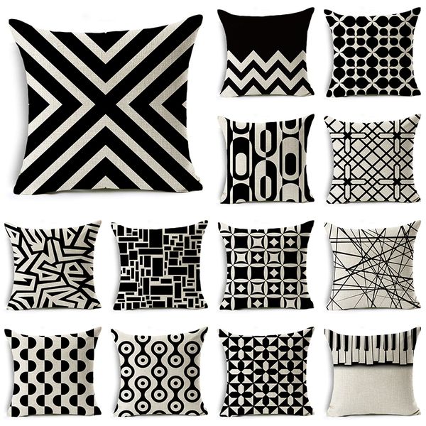 

wzh black white modern style cushion cover 45x45cm linen decorative pillow cover sofa bed pillow case