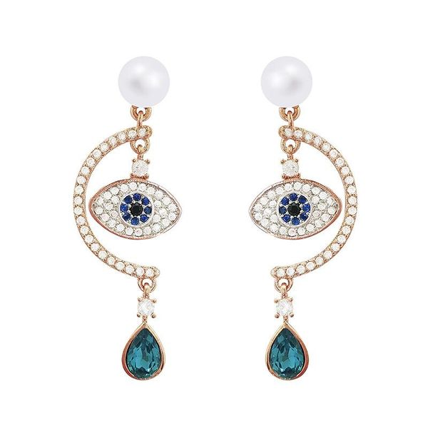 

2018 time-limited new golden s925 silver needle fashion korean version evil eye pearl earrings woman personality natural crystal earring