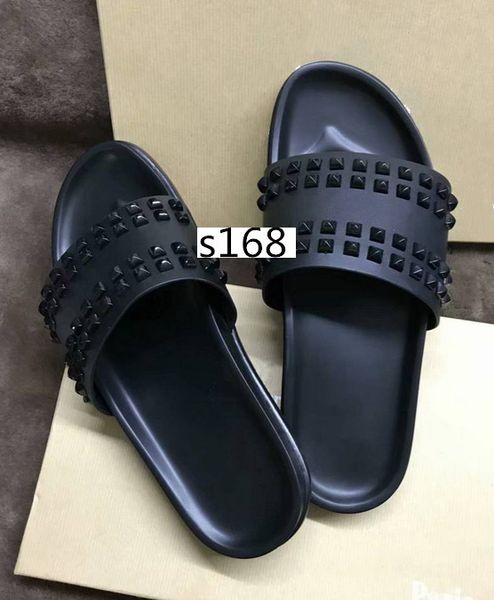 

donna willow nail slippers designer luxury red bottoms shoes men's rivet spikes flat slipperswith boxs, Black