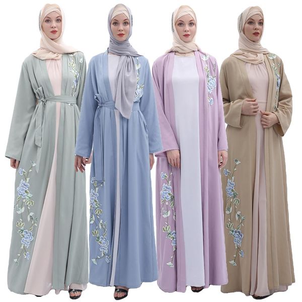 

sequin flower dubai open cardigan islamic abaya kaftan maxi dress islamic prayer kimono long robe clothing ladies turkey gown, Red