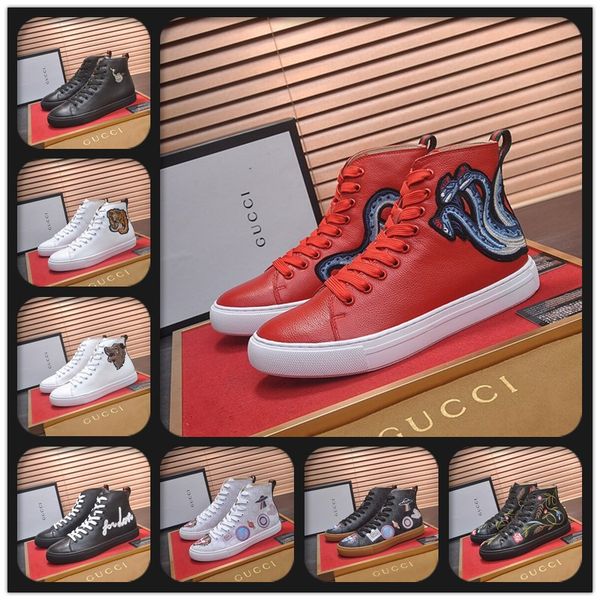 

с orignial коробки высокого верха повседневная обувь текстурированной кожи с сердитым кошка тигра волк аппликация цвета змеиной кроссовок дл, Black