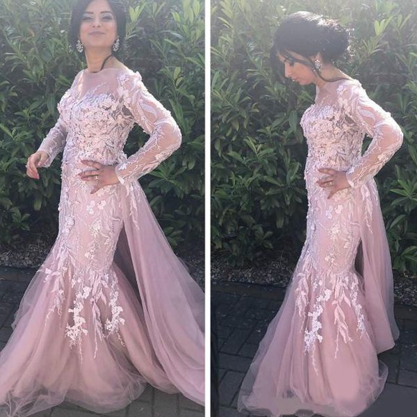 

2020 arabic aso ebi lace beaded evening dresses mermaid long sleeves prom dresses sheer neck formal party second reception gowns, Black;red