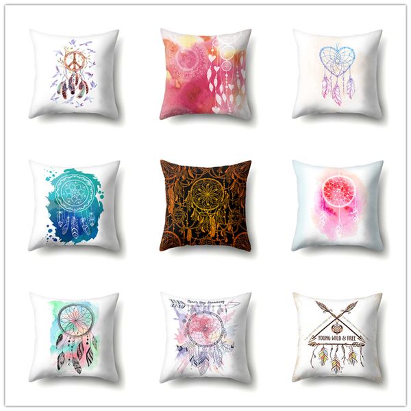 Dreamcatcher Print Polyester Cushion Cover Feather Decorative