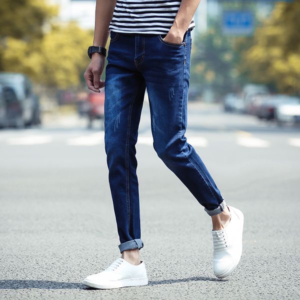

mens blue jeans mens new fashion trend casual silm streetwear denim pencil pants good quality cotton solid jeans large size 40