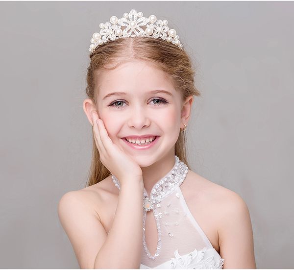 

new sweet children flower pearl crown girl princess hair band headdress flower child, White;red